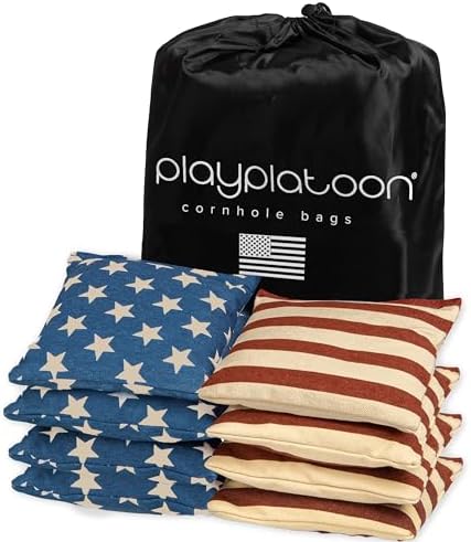 Play Platoon Cornhole Bags Weather Resistant- Set of 8 Regulation Bean Bags for Tossing- Official Professional Size & Weight Corn Hole Bags Two Color All Weather Cornhole Beans Bag Set with Tote Bag