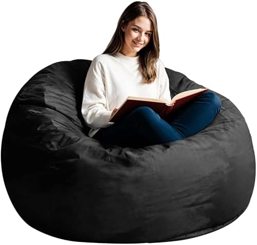 [Removable Cover Giant 4ft Bean Bag Chairs for Adult, Memory Foam Bean Bag for Teens, Adults, Big Sofa Bean Bag Chairs, Giant Bean Bag Soft Fluffy Fur Bean Bag, Furniture, Black