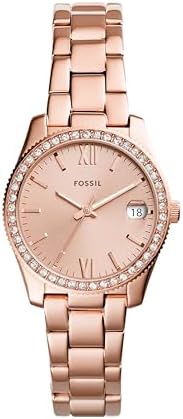 Fossil Women's Scarlette Mini Quartz Stainless Steel Three-Hand Watch, Color: Rose Gold Glitz (Model: ES4318)