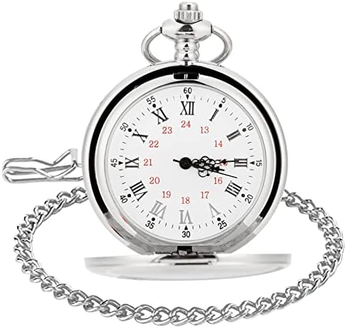 WIOR Classic Smooth Vintage Pocket Watch Silver Steel Mens Watch with 14 in Chain for Graduation Xmas Fathers Day