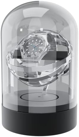 Orbit Watch Winder - Single Watch Winders for Automatic Watches and Mechanical Watch Winder for Rolex Watch Winder Box Gyro Gyroscope Clear Transparent