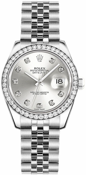 Rolex Lady-Datejust 26 Diamond Silver Dial Women’s Watch 179384